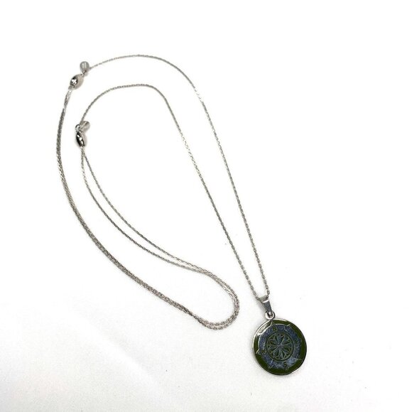 Alex and Ani Compass Charm Slider Necklace Silver Plated Green & Silver - Picture 9 of 9